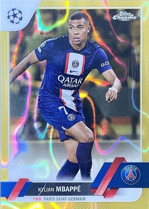 Kylian Mbappe 2022 Topps Chrome UEFA Club Competitions #100 Gold Lava Refractor PSA 10