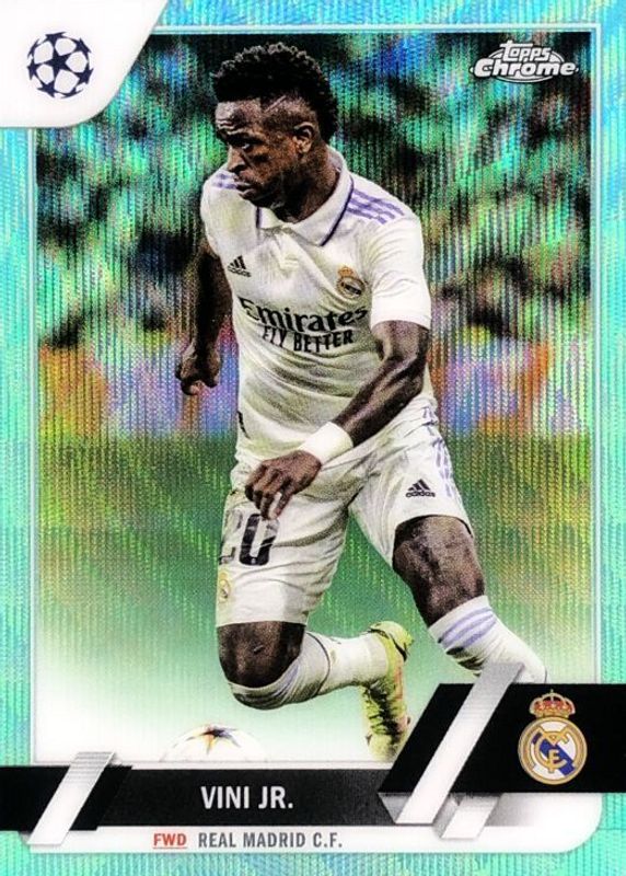 Vinicius Jr. 2022 Topps Chrome UEFA Club Competitions #20 Aqua Wave Refractor /199 PSA 10