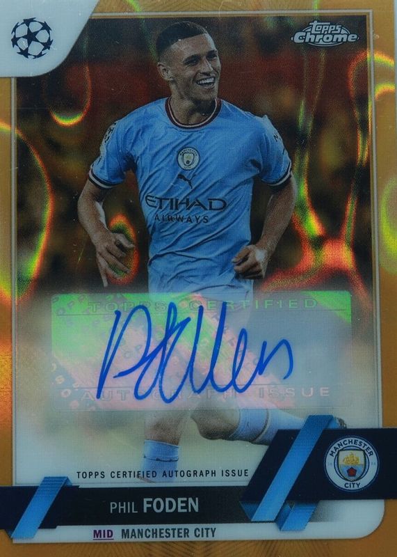 Phil Foden 2022 Topps Chrome UEFA Club Competitions #CA-PF Autographs - Gold Lava Refractor SGC 10