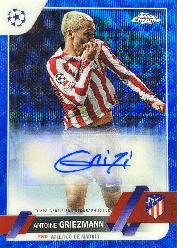 Antoine Griezmann 2022 Topps Chrome UEFA Club Competitions #CA-GN Autographs - Blue Wave Refractor /75 PSA 9