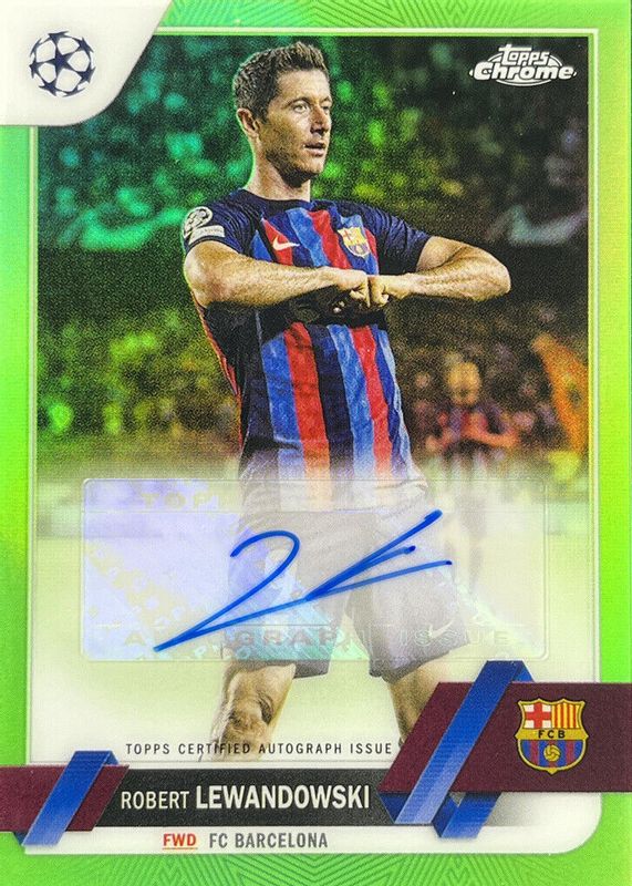 Robert Lewandowski 2022 Topps Chrome UEFA Club Competitions #CA-RL Autographs - Neon Green Refractor /99 BGS 9.5