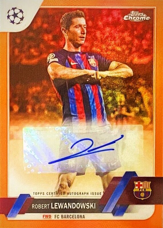 Robert Lewandowski 2022 Topps Chrome UEFA Club Competitions #CA-RL Autographs - Orange Refractor /25 PSA 9