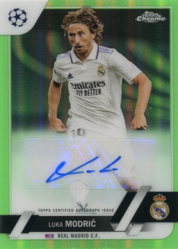 Luka Modric 2022 Topps Chrome UEFA Club Competitions #CA-MO Autographs - Neon Green Refractor /99 RAW