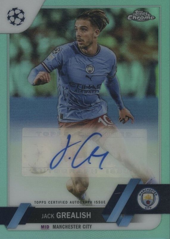 Jack Grealish 2022 Topps Chrome UEFA Club Competitions #CA-JG Autographs - Aqua Refractor /199 PSA 10