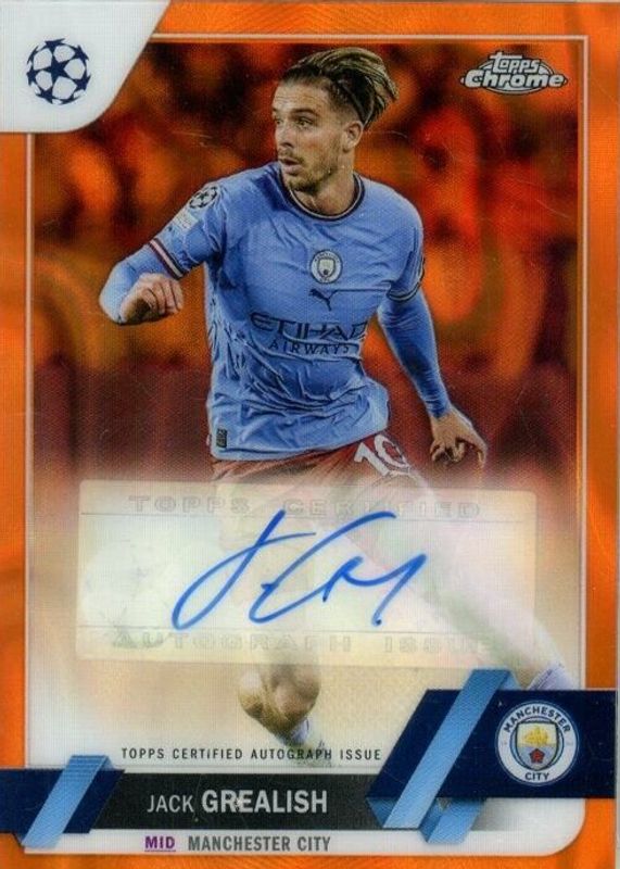 Jack Grealish 2022 Topps Chrome UEFA Club Competitions #CA-JG Autographs - Orange Lava Refractor RAW