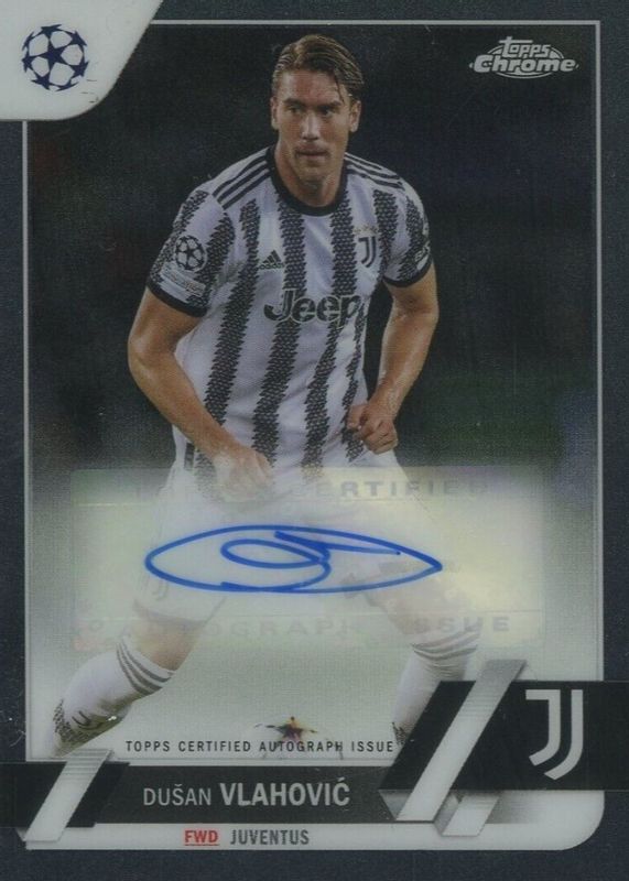 Dusan Vlahovic 2022 Topps Chrome UEFA Club Competitions #CA-DV Autographs - Black Refractor /10 PSA 10