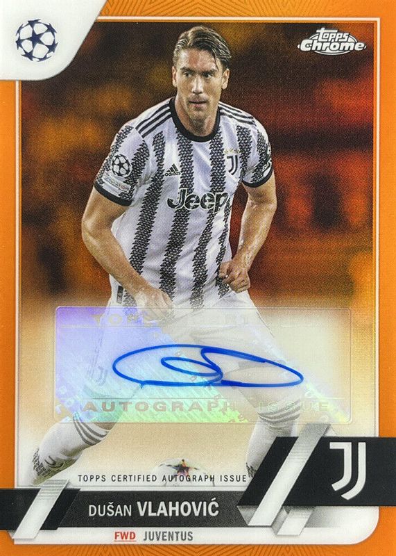 Dusan Vlahovic 2022 Topps Chrome UEFA Club Competitions #CA-DV Autographs - Orange Refractor /25 RAW