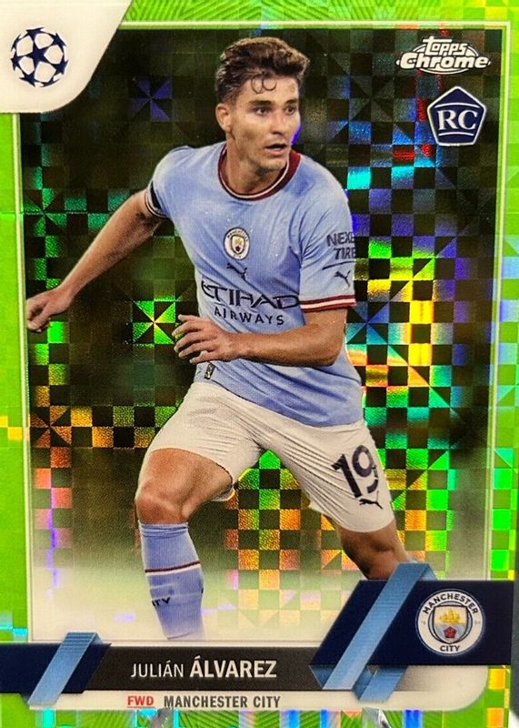 Julian Alvarez 2022 Topps Chrome UEFA Club Competitions #68 Neon Green X-Fractor /399 Rookie PSA 10