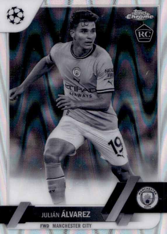 Julian Alvarez 2022 Topps Chrome UEFA Club Competitions #68 Black & White RayWave Refractor Rookie PSA 10