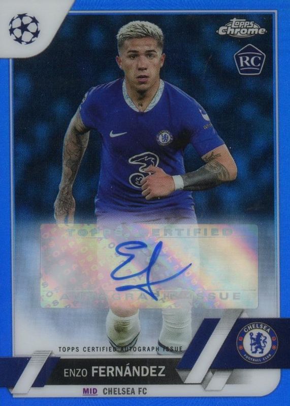 Enzo Fernandez 2022 Topps Chrome UEFA Club Competitions #CA-EF Autographs - Blue Refractor /150 Rookie RAW