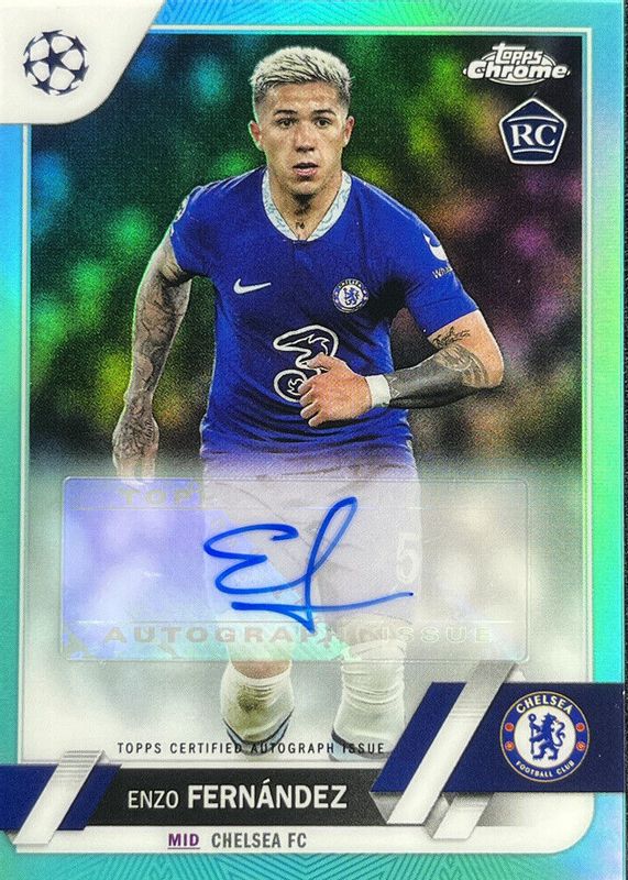 Enzo Fernandez 2022 Topps Chrome UEFA Club Competitions #CA-EF Autographs - Aqua Refractor /199 Rookie RAW