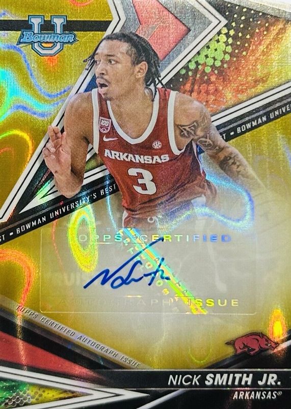 Nick Smith Jr. 2022 Bowman's Best University #BOA-NS Best of 2022 Autographs - Gold Lava Refractor /75 PSA 10