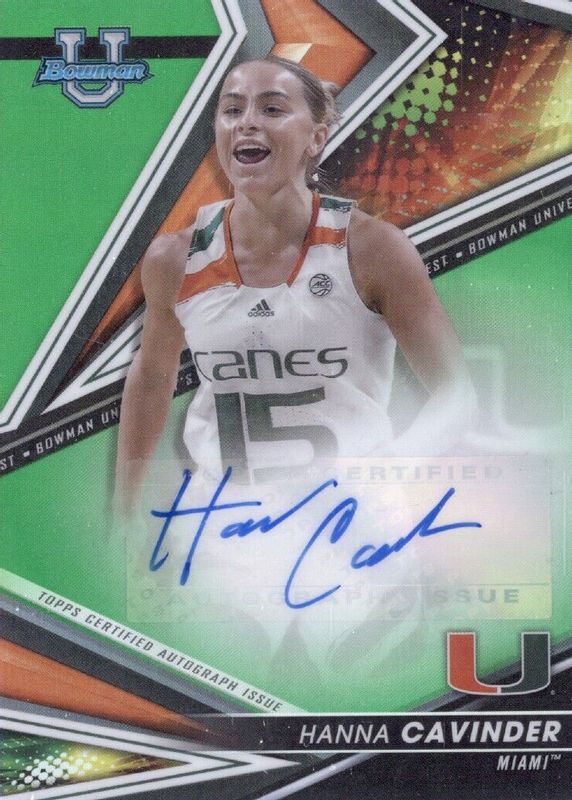 Hanna Cavinder 2022 Bowman's Best University #BOA-HAC Best of 2022 Autographs - Green Refractor /99 RAW