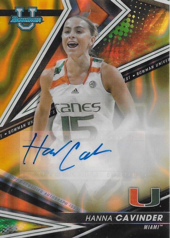 Hanna Cavinder 2022 Bowman's Best University #BOA-HAC Best of 2022 Autographs - Gold Lava Refractor /75 SGC 9.5