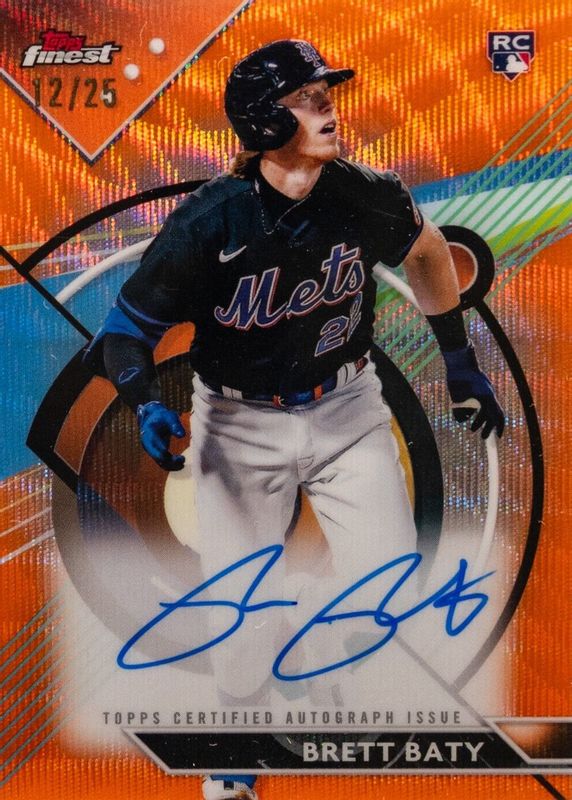 Brett Baty 2023 Topps Finest #FA-BBA Finest Autographs - Orange Wave Refractor /25 Rookie PSA 10