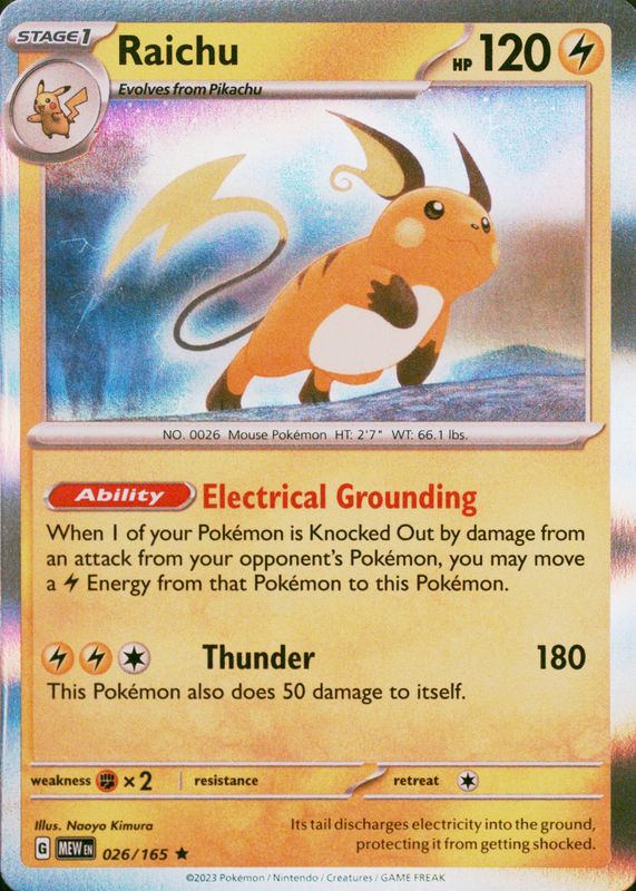 Raichu 2023 Scarlet & Violet: 151 #026/165 Base PSA 7