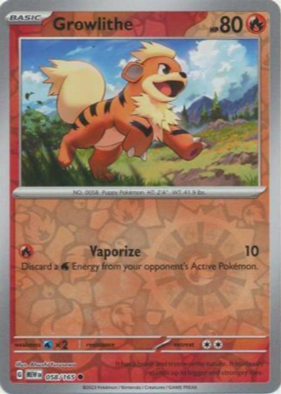 Growlithe 2023 Scarlet & Violet: 151 #058/165 Reverse Holo PSA 6