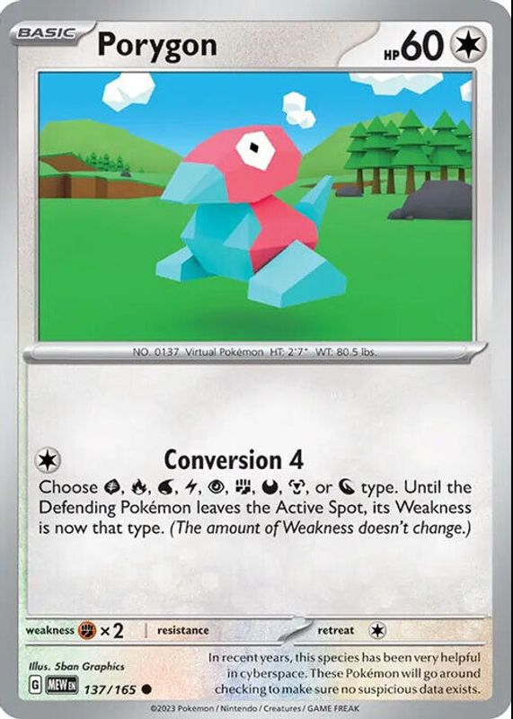 Porygon 2023 Scarlet & Violet: 151 #137/165 Base RAW TCG (NEAR MINT)