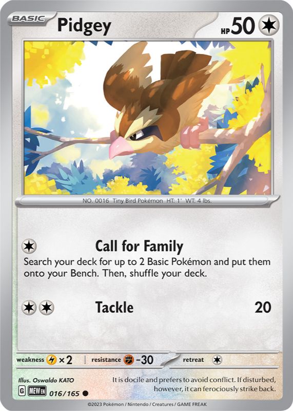 Pidgey 2023 Scarlet & Violet: 151 #016/165 Base RAW TCG (NEAR MINT)