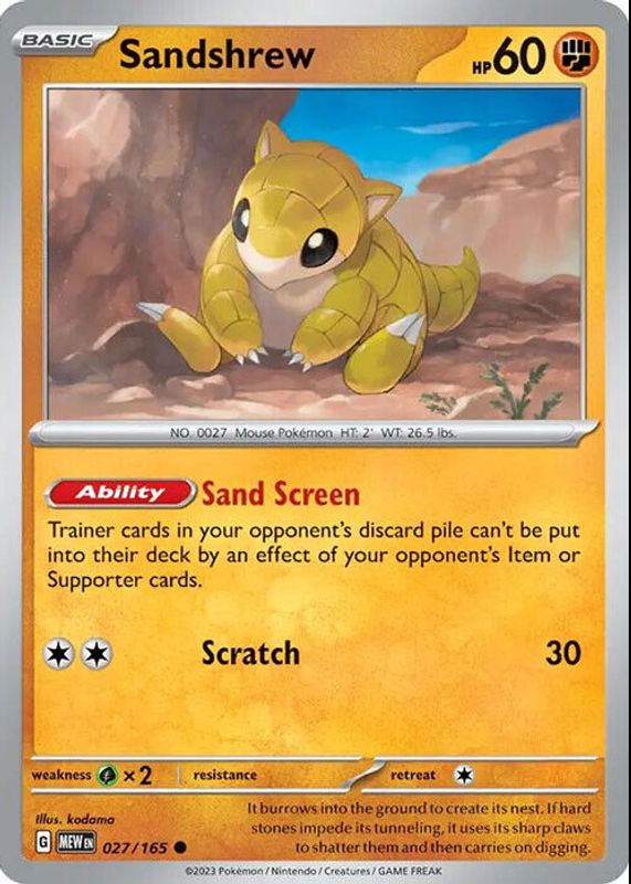 Sandshrew 2023 Scarlet & Violet: 151 #027/165 Reverse Holo BGS 9