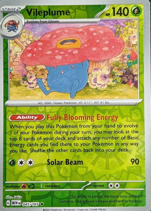 Vileplume 2023 Scarlet & Violet: 151 #045/165 Reverse Holo RAW TCG (NEAR MINT)