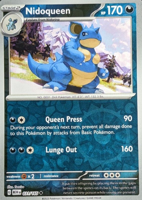 Nidoqueen 2023 Scarlet & Violet: 151 #031/165 Reverse Holo SGC 10