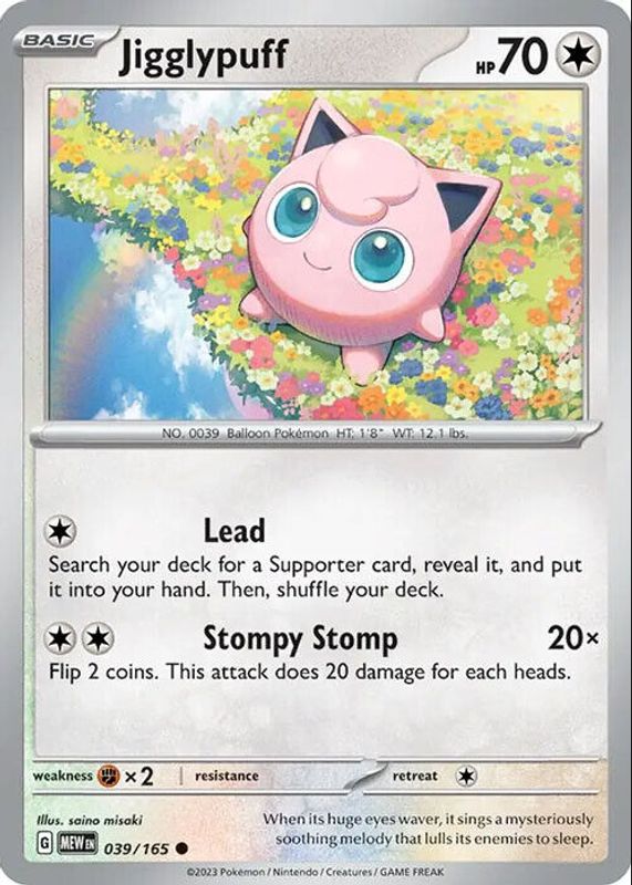 Jigglypuff 2023 Scarlet & Violet: 151 #039/165 Base PSA 9