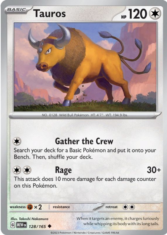 Tauros 2023 Scarlet & Violet: 151 #128/165 Base RAW TCG (NEAR MINT)