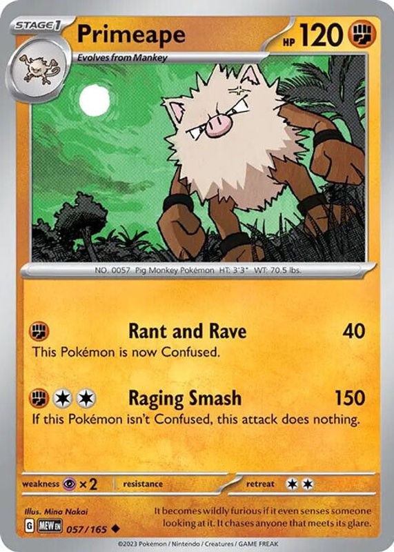 Primeape 2023 Scarlet & Violet: 151 #057/165 Reverse Holo SGC 10