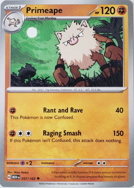 Primeape 2023 Scarlet & Violet: 151 #057/165 Base RAW TCG (NEAR MINT)