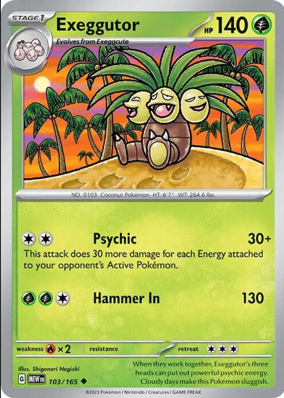 Exeggutor 2023 Scarlet & Violet: 151 #103/165 Base PSA 6