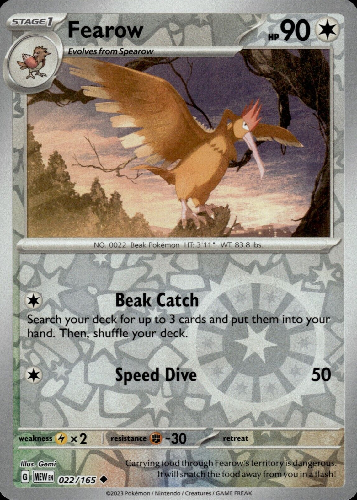 Fearow 2023 Scarlet & Violet: 151 #022/165 Reverse Holo