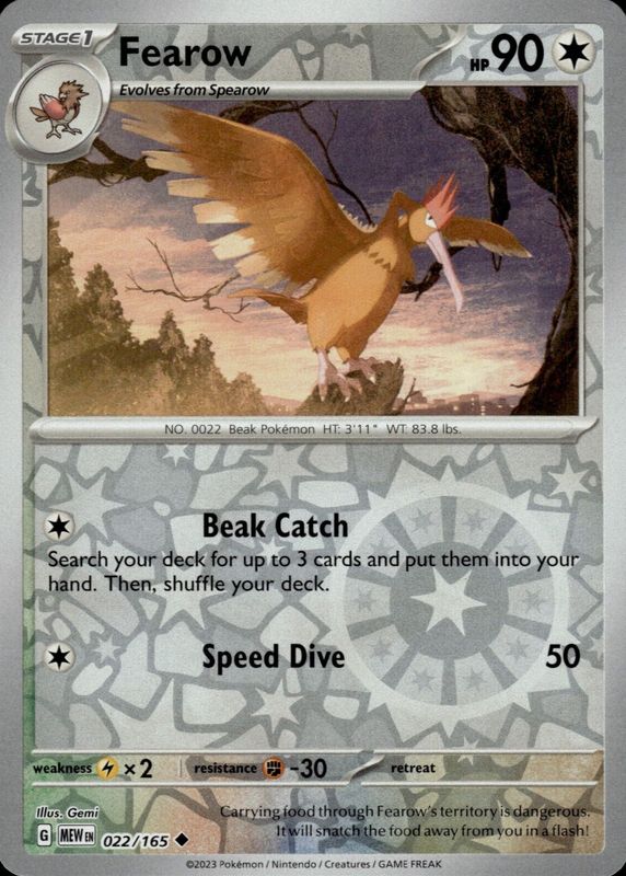 Fearow 2023 Scarlet & Violet: 151 #022/165 Reverse Holo SGC 10