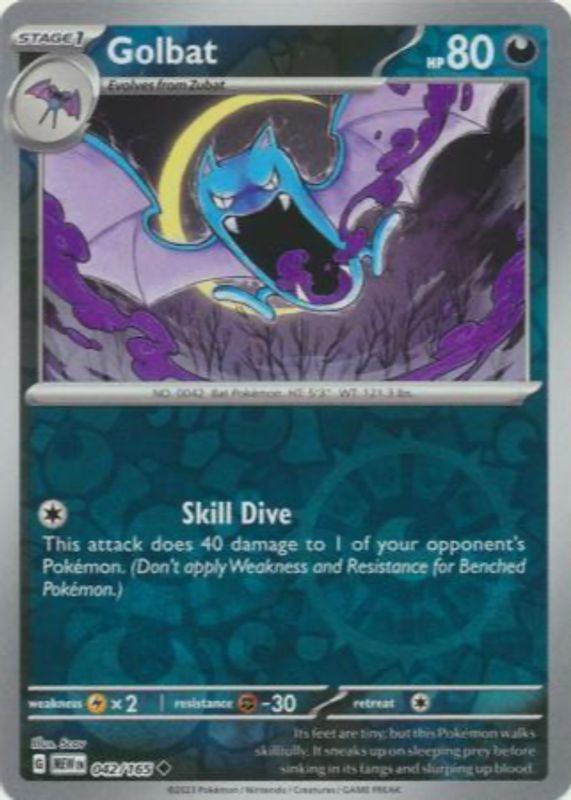 Golbat 2023 Scarlet & Violet: 151 #042/165 Reverse Holo SGC 10