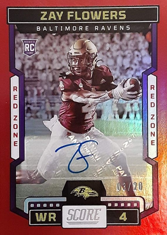 Zay Flowers 2023 Score #351 Rookie Signatures - Red Zone /20 RAW