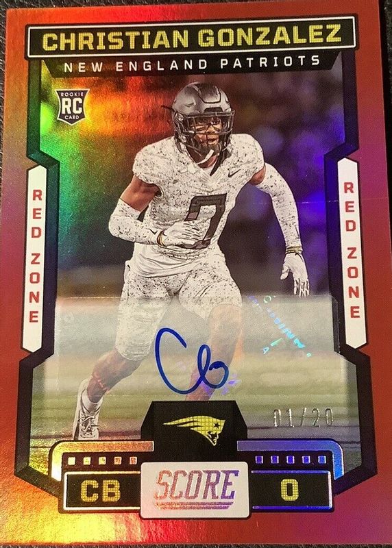 Christian Gonzalez 2023 Score #381 Rookie Signatures - Red Zone /20 PSA 10