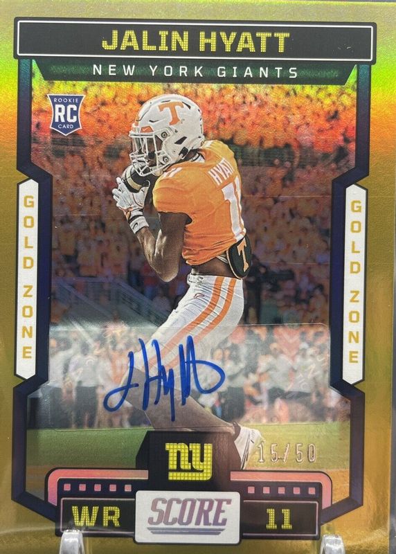 Jalin Hyatt 2023 Score #347 Rookie Signatures - Gold Zone /50 RAW