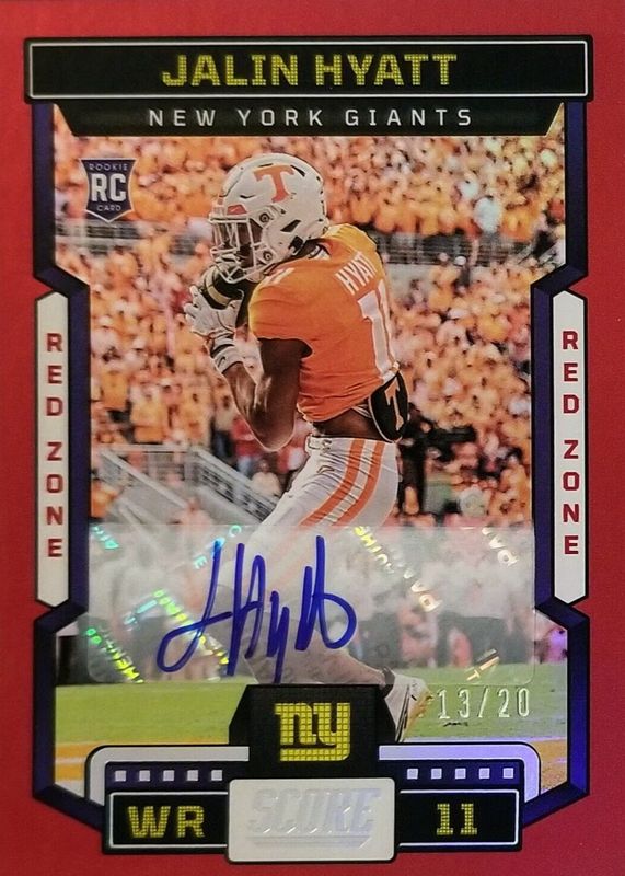 Jalin Hyatt 2023 Score #347 Rookie Signatures - Red Zone /20 PSA 10