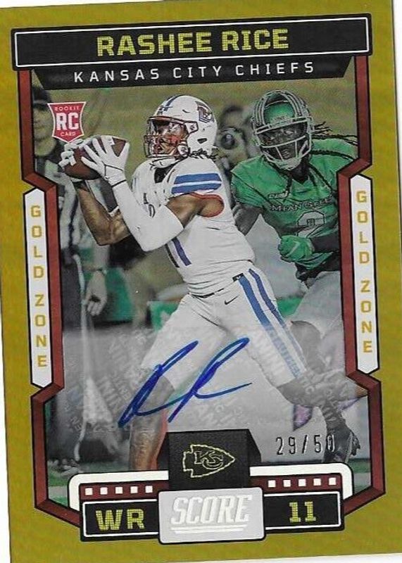 Rashee Rice 2023 Score #352 Rookie Signatures - Gold Zone /50 SGC 10