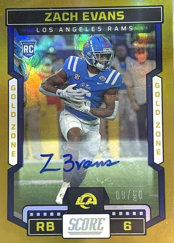 Zach Evans 2023 Score #319 Rookie Signatures - Gold Zone /50 Rookie RAW