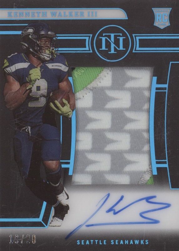 Kenneth Walker III 2022 National Treasures #162 Rookie Patch Auto - Midnight /20 Rookie RAW