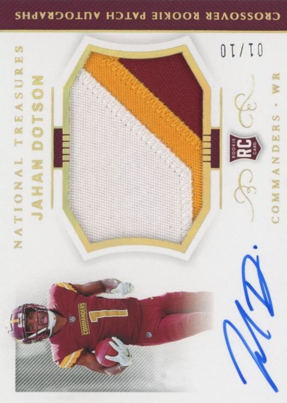 Jahan Dotson 2022 National Treasures #CRPA-JD Crossover Rookie Patch Autographs - Holo Gold /10 Rookie RAW