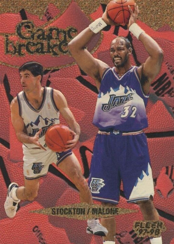 John Stockton 1997 Fleer #11 Game Breakers (w/Malone) SGC 9.5