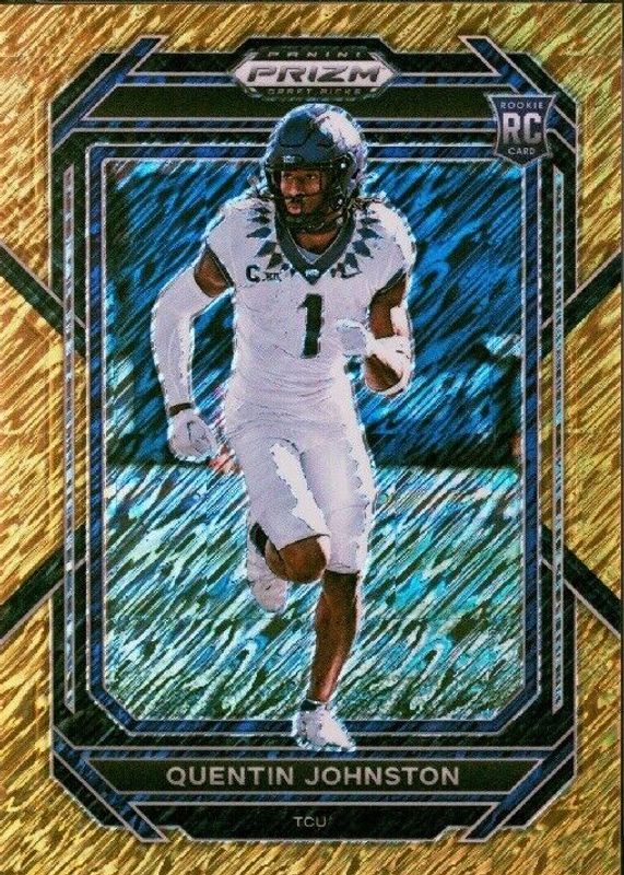 Quentin Johnston 2023 Prizm Draft Picks #138 Gold Shimmer /15 Rookie SGC 10