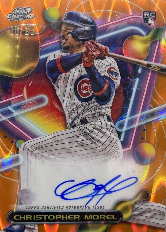 Christopher Morel 2023 Topps Chrome Cosmic #CCA-CM Autographs - Orange Galactic Refractor /25 Rookie PSA 10