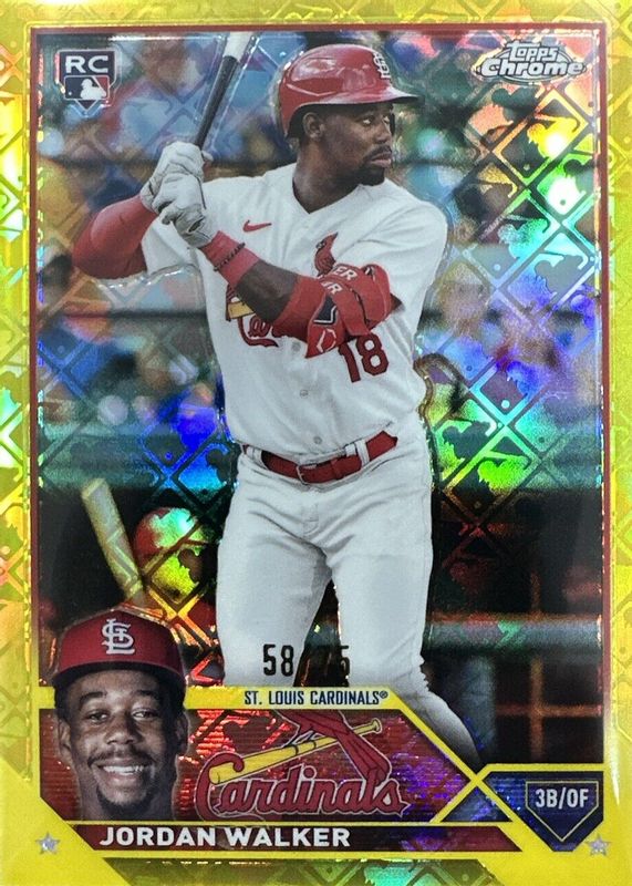 Jordan Walker 2023 Topps Chrome Logofractor Edition #209 Yellow /75 Rookie SGC 9