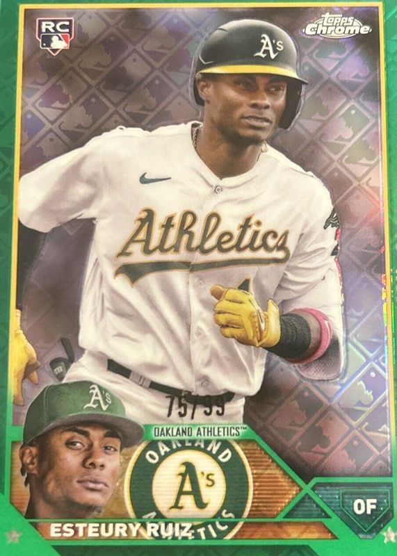 Esteury Ruiz 2023 Topps Chrome Logofractor Edition #99 Green /99 Rookie SGC 9.5