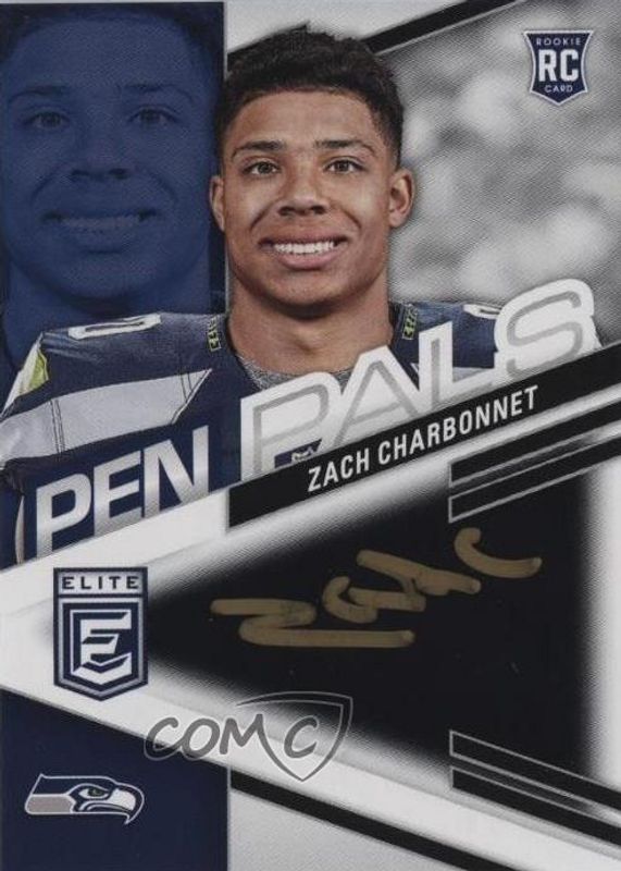 Zach Charbonnet 2023 Elite #PPZCH Pen Pals - Black Gold Ink Rookie PSA 10