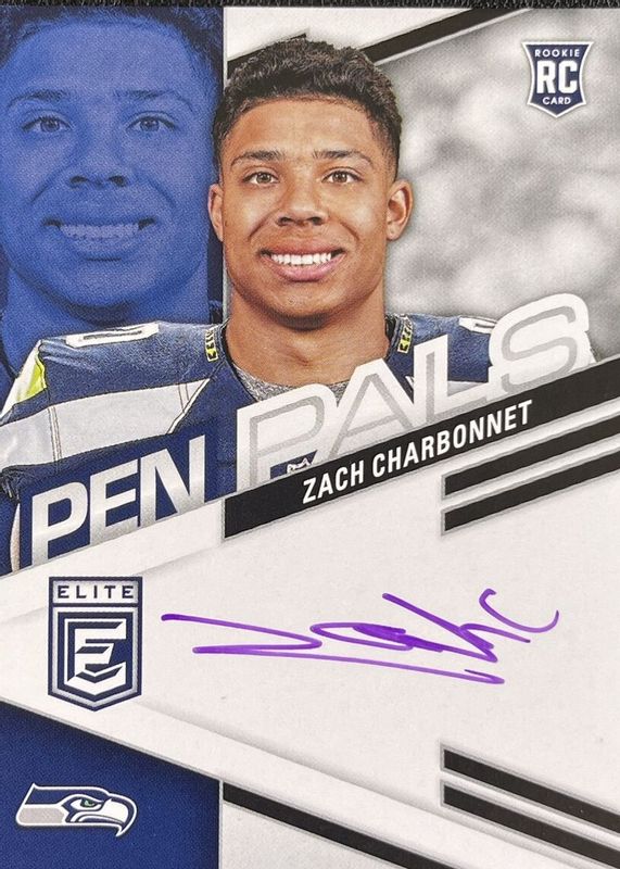 Zach Charbonnet 2023 Elite #PPZCH Pen Pals - Purple Ink Rookie BGS 9