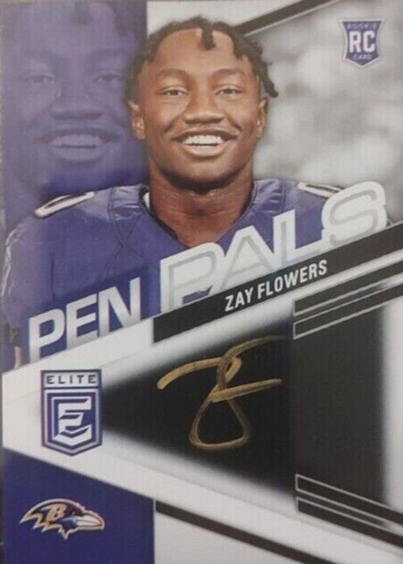 Zay Flowers 2023 Elite #PPZF Pen Pals - Black Gold Ink Rookie RAW